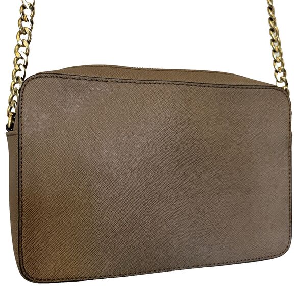 MICHAEL KORS Women Jet Set East West Crossbody Saffiano Tan Leather Purse Bag - Picture 5 of 16